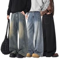OEM Printemps Plus La Taille Respirant Mid Rise Cordon Baggy Rétro Minimaliste Lâche Décontracté Lavé Jambe Large Coton Denim