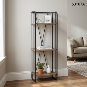 Étagère de rangement moderne à 3 niveaux en métal et bois, bibliothèque, présentoir pour salon, bureau à domicile - Product Image 1