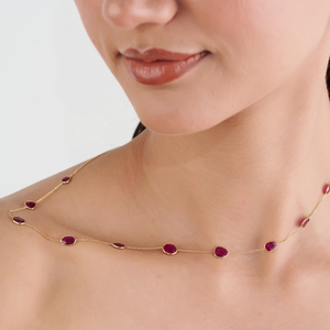 Collier chaîne en or jaune 14 carats avec rubis de forme irrégulière 100 % authentiques, élégant cadeau de Saint-Valentin, fournisseur de bijoux fins - Product Image 4