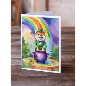 Whimsical Shiba Inu St Patrick's Day Greeting Cards Pack of 8 A7 Size <b>5x7</b> Blank Note Cards with <b>Envelopes</b> - Product Image 2