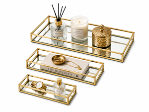 Modern Brass Glass Decorative <b>Tray</b> Layered Serving Organizer Custom Size Color Design for Home Hotel Restaurant - Product Image 5