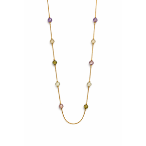 Collar de Moda Revalia Chapado en Oro Amarillo de 18K con Piedras Preciosas Multicolores de 18CTW, Collar Minimalista para Mujer con Cadena de Cuentas Coloridas - Product Image 1