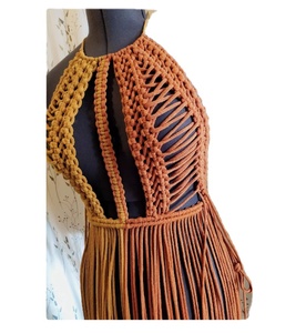 Robe en macramé faite à la main en coton tissé à la main vêtements de festival Bustier Crop Top femmes robe de plage en macramé - Product Image 1