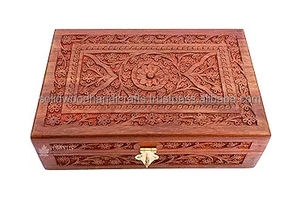 กล่องไม้แกะสลักสำหรับตกแต่งบ้านและสำนักงานทำด้วยมือกล่องไม้สำหรับเก็บของมีฝาปิดบานพับ - Product Image 1