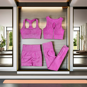 Ensemble de sport 2 pièces imprimé côtelé avec fermeture éclair pour femme – Tenue de yoga respirante extensible dans les quatre sens pour la gym, le fitness, l'entraînement et la course - Product Image 3