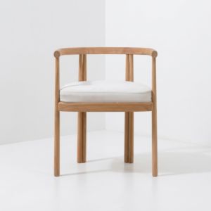 Nordic Contemporary Solid Wood Restaurant <b>Chair</b> Low Barrel Backrest <b>Padded</b> Fabric <b>Seat</b> Hospitality Lounge Contract Furnishing - Product Image 3
