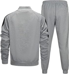 <b>Men's</b> Gray Tracksuit Full Zip <b>Jacket</b> Geometric Print Matching Pants Breathable Sporty Winter Streetwear Lightweight Regular Fit - Product Image 2