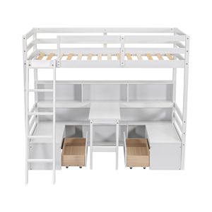 Letto a soppalco singolo bianco con ripiani portaoggetti, cassetti e scrivania - Prodotto per letti per bambini - Product Image 6
