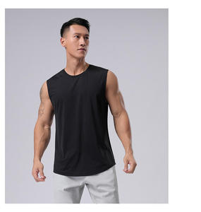 Men's Blue Sleeveless Tank Top O-Neck Quick Dry Breathable Knitted Silk Screen Printed Sporty Fit Front <b>Logo</b> Placement - Product Image 5