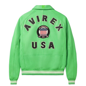 Chaqueta ICON al por Mayor, Chaqueta Bomber de Cuero Avirex Verde Lima, Chaqueta de Cuero de Cordero de Alta Calidad con Parche Bordado, Chaquetas de Cuero Avirex - Product Image 5