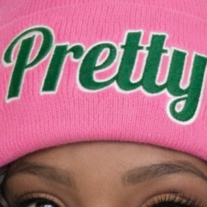 Pretty AKA Beanie Pink Knit Hat Embroidered Script <b>Winter</b> <b>Cap</b> Stylish Warm Headwear Fashion Accessory - Product Image 3