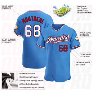 Camisetas de Béisbol de Edición Limitada para Hombre, Uniformes Personalizados con Bordado, Color Azul Polvo, Blanco y Rojo, Auténticas - Product Image 3