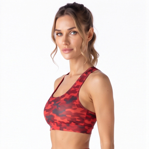 Soutien-gorge de compression imprimé camouflage pour femme, séchage rapide, dos nageur, haut de sport, soutien-gorge de yoga et fitness à col rond, soutien-gorge de course imprimé - Product Image 4