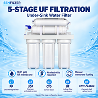 Purificateur d'eau UF à 5 étapes, 0,01 micron, montage mural, rinçage manuel, sans électricité, robinet intelligent pour la maison