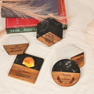 Natural Marble And Wood <b>Coaster</b> Set NEHA ENTERPRISES Decorative <b>Drink</b> <b>Coasters</b> for Home Restaurant Cafe - Product Image 6