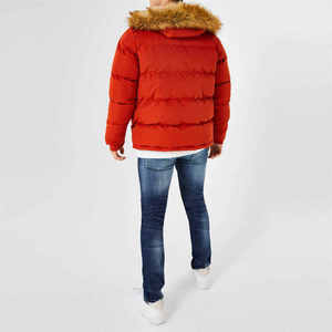 Custom Logo High Quality <b>Men</b> Red Winter Jacket Warm Puffer Parka Faux <b>Fur</b> <b>Hooded</b> Windproof Quilted <b>Coat</b> Wholesale Outerwear - Product Image 5