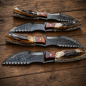 Couteau de chasse multifonctionnel artisanal en acier à haute teneur en carbone, 9 pouces, manche en corne, pour le camping, avec étui en cuir pour une utilisation en extérieur - Product Image 5