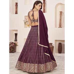 Fabulous Wine Sequins Georgette Recepción Wear Lehenga Choli - Product Image 4