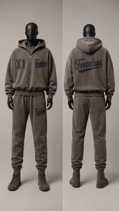 ชุดเสื้อฮู้ดปักลายสำหรับผู้ชาย Fearless X1 โลโก้ลำลอง ผ้าฝ้ายเฟรนช์เทอร์รี่ ซิปหน้า กางเกงมีเชือกผูกเอว สำหรับฤดูใบไม้ร่วง - Product Image 3