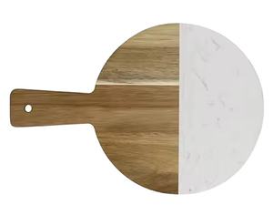 Tabla de Cortar Redonda de Madera Maciza y Mármol, Elegante y Sostenible, Apta para Lavavajillas, para Uso en la Cocina del Hogar - Product Image 1