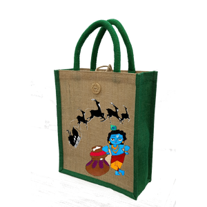 Sac à provisions fourre-tout en jute écologique avec une belle poignée tissée imprimée partout Fabriqué en Inde au Bengale occidental à un prix abordable - Product Image 2