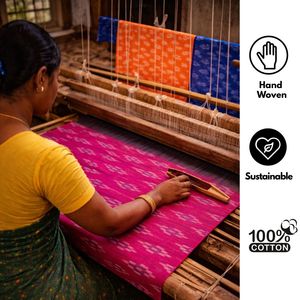 Tissu en coton Ikat tissé à la main Knnotted Earth |   Tissu traditionnel lavable, écologique et durable du Rajasthan pour la maison - Product Image 5
