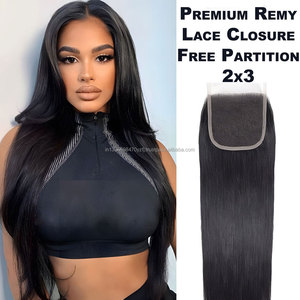Wholesale Premium Remy Indian <b>Hair</b> <b>Extensions</b> 2x3 Closure Cuticle Aligned Wig Natural Black <b>Accessory</b> - Product Image 1