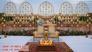 Lavish Reception Stage Backdrop Candle Wall Wholesale Exclusive Box Style Gold Metal <b>Frames</b> With <b>Wedding</b> Couch Factory Price USA - Product Image 5