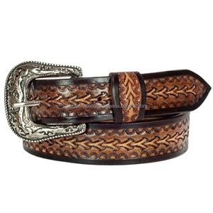 Personalized Design Full Grain Unisex Western <b>Leather</b> <b>Tooling</b> Belt with Basket Weave Design Embossed <b>Tooled</b> <b>Leather</b> Belt - Product Image 6