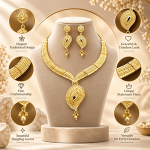 Elegant Teardrop Pendant Necklace Earrings <b>Set</b> for Women 24K Gold Plated Traditional Indian <b>Bridal</b> Wedding Party <b>Jewelry</b> Gift - Product Image 5