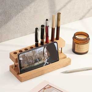Wooden Handmade Minimalist <b>Pen</b> Holder Desk <b>Organizer</b> Rectangle Carved Floral Design Single Tier Storage Rack for Office Use - Product Image 2