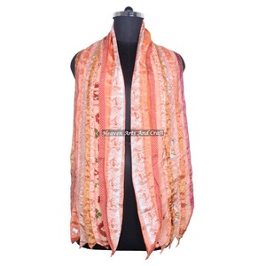 Écharpe vintage en soie à 10 bandes Patti pour filles SC022 – Stola tendance avec patchs de sari, écharpe réversible rayée colorée - Product Image 2