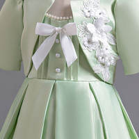Robe de demoiselle d'honneur élégante en satin vert écologique pour bébé, enfant en bas âge et enfant, avec manches courtes et appliques en dentelle, style princesse pour fête et bal