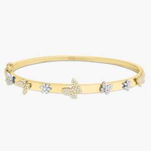 Butterfly Bangle <b>Bracelets</b> 14k <b>Solid</b> Gold Round Cut Lab Grown Diamond Bridal Luxury Floral Cuffs Everyday Wear Jewelry Wholesale - Product Image 1