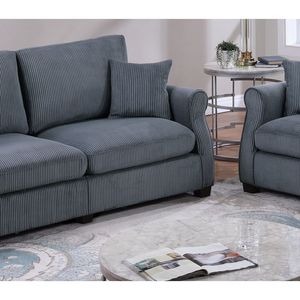 Set Divano Classico a 2 Pezzi in Velluto a Coste Grigio Scuro per Soggiorno, con Braccioli Quadrati e Cuscini Morbidi - Product Image 5