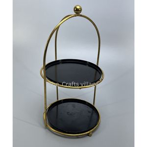 Handmade Round Metal 2 <b>Tier</b> <b>Cake</b> Stand Black Serving Trays with Gold Frame Elegant Dessert Display Stand for Party Wedding Home - Product Image 2