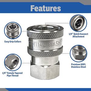 Raccordi Femmina NPT a Connessione Rapida 1/4' in Acciaio Inox per Strumenti di Pulizia Auto con Idropulitrice ad Alta Pressione - Product Image 2
