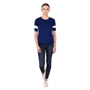 T-shirt col rond pour femme en jersey de coton doux et léger à manches courtes, haut décontracté d'été personnalisable en gros - Product Image 3