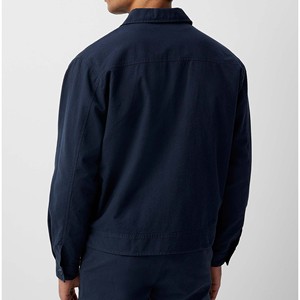 <b>Men's</b> <b>Navy</b> <b>Fleece</b> Bomber Jacket Stand Collar Zipper Closure Eco-Friendly Windproof High Street Style Regular Fit Winter Solid - Product Image 4