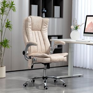 Chaise de bureau exécutive à dossier haut chauffante avec accoudoirs rabattables et roulettes pivotantes - Blanc crème (PU) - Product Image 2
