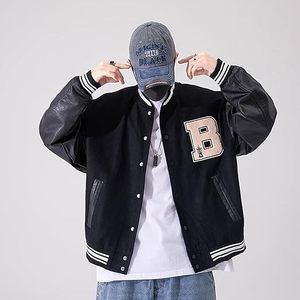 <b>Men's</b> Black Wool/Polyester Eco-friendly Winter Varsity <b>Jacket</b> Embroidered <b>Letter</b> B Front Casual Streetwear Regular Fit Stand - Product Image 1