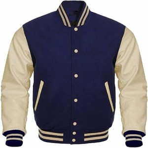 Chaqueta Varsity Stonefield Manufacturing con Ribete de Punto, Cuello Alto, Diseño de Parches en el Pecho, 100% Lana, Unisex, para Invierno - Product Image 1