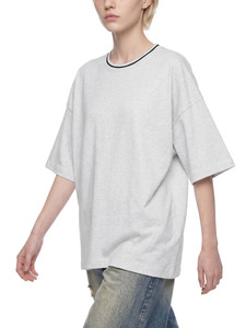 Camiseta Unisex Oversize de Cuello Redondo con Textura Slub, Ajuste Relajado, Ribetes en Contraste, Estilo Urbano de Alto Gramaje, Hombro Caído Premium - Product Image 3