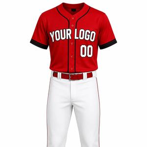 Maillot de baseball rouge personnalisé pour homme, manches courtes, boutons sur le devant, logo blanc, impression 00, respirant, coupe classique, vêtements pour toutes les saisons - Product Image 1