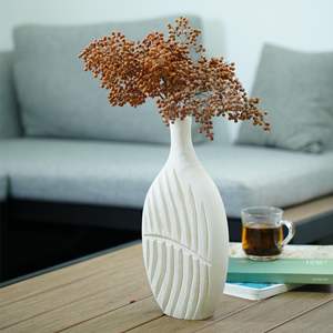 Elegante Florero Plano de Madera Texturizada Blanca con Diseño de Hojas, Florero Artesanal de Bambú y Madera para Decoración del Hogar - Product Image 3