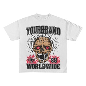 เสื้อยืดผู้ชายผ้าฝ้าย 100% ทรงหลวม พิมพ์ลาย คอตตอนโอเวอร์ไซส์ สีขาว ลายหัวกะโหลกพังก์ พิมพ์ลาย DTG ปักโลโก้ตามสั่ง - Product Image 1