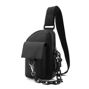 Sac banane unisexe en cuir vintage personnalisé tendance 2026 avec sangle chaîne et fermeture éclair, noir, pour usage quotidien décontracté - Product Image 4