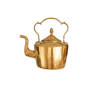 Vintage Gold Metal Tea Kettle With Lid And Handle Round Design For Kitchenware Use Handmade <b>Teapot</b> On Sale - Product Image 1