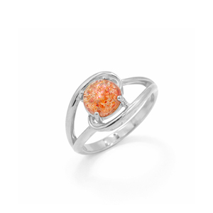 Bague de créateur en pierre de soleil plaquée or 1 micron et rhodium, avec cabochon rond, inspirée du symbole du Yang, bijou en pierre précieuse - Product Image 3