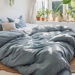 Parure de lit de luxe en lin avec fermeture éclair, 4 pièces, fraîche, confortable, douce, durable, pour toutes les saisons, avec taies d'oreiller pour la maison - Product Image 2